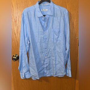 Tommy Bahama Men's Blue Plaid Textured Long Sleeve Linen Button Up Shirt